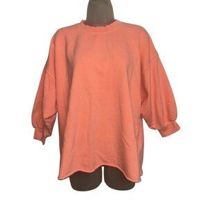 Left On Friday One Size Peach Top Shirt 3/4 Puff Sleeve Designer Comfort